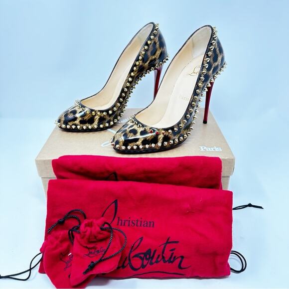 Christian Louboutin Dorispiky Leopard Spike Patent Pumps Size 37.5 - Picture 2 of 13